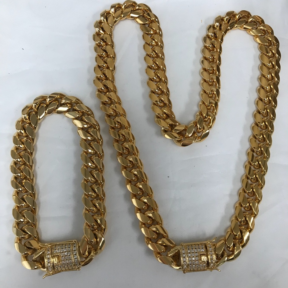 miami Cuban link chain stainless steel set